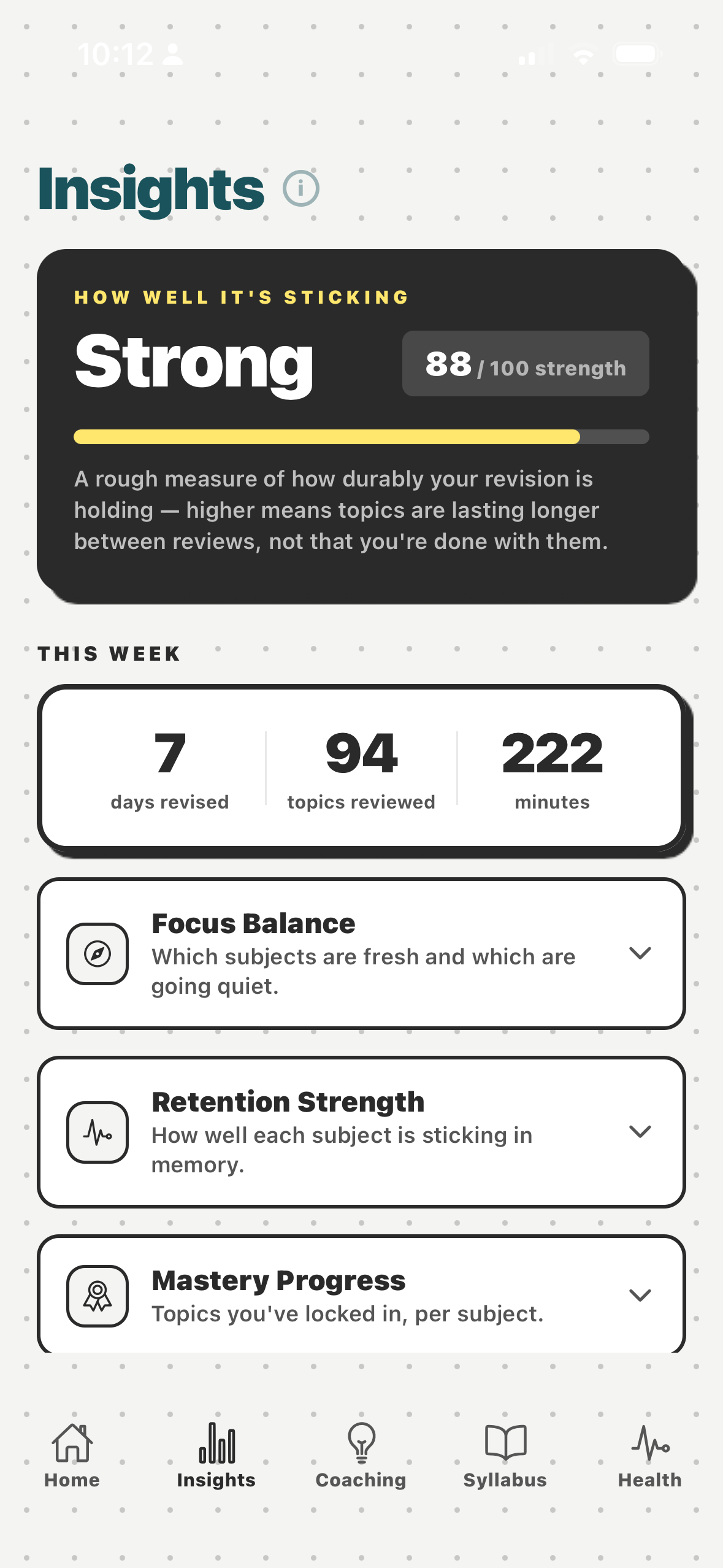 Kraemon insights screen